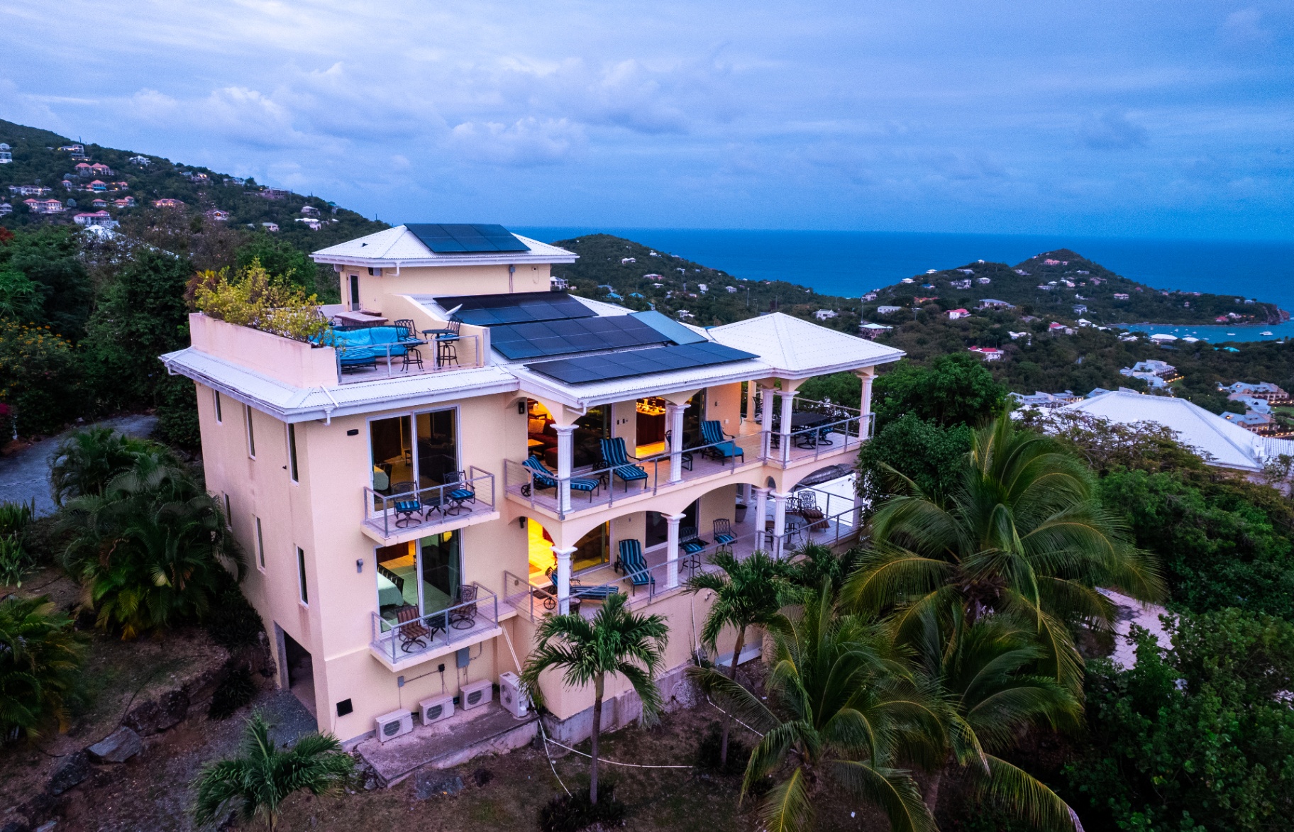 Sunset Villa at golden hour above Cruz Bay