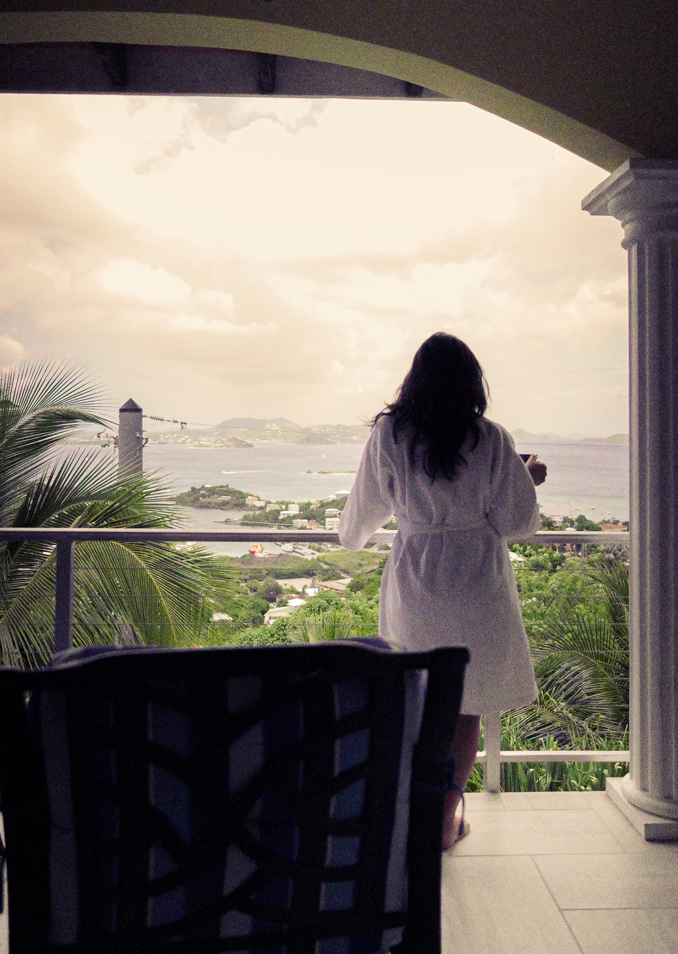 Morning coffee on the balcony overlooking Cruz Bay